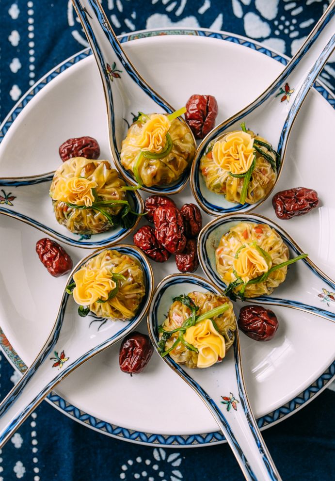 PHOTO: A plate of steamed golden "money bag" dumplings for Chinese New Year.