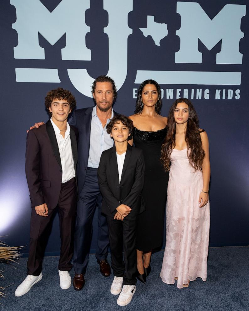 PHOTO: Levi McConaughey, Matthew McConaughey, Livingston McConaughey, Camila Alves McConaughey, and Vida McConaughey attend the 12th Annual Mack, Jack & McConaughey Gala at ACL Live, April 25, 2024, in Austin, Texas. 