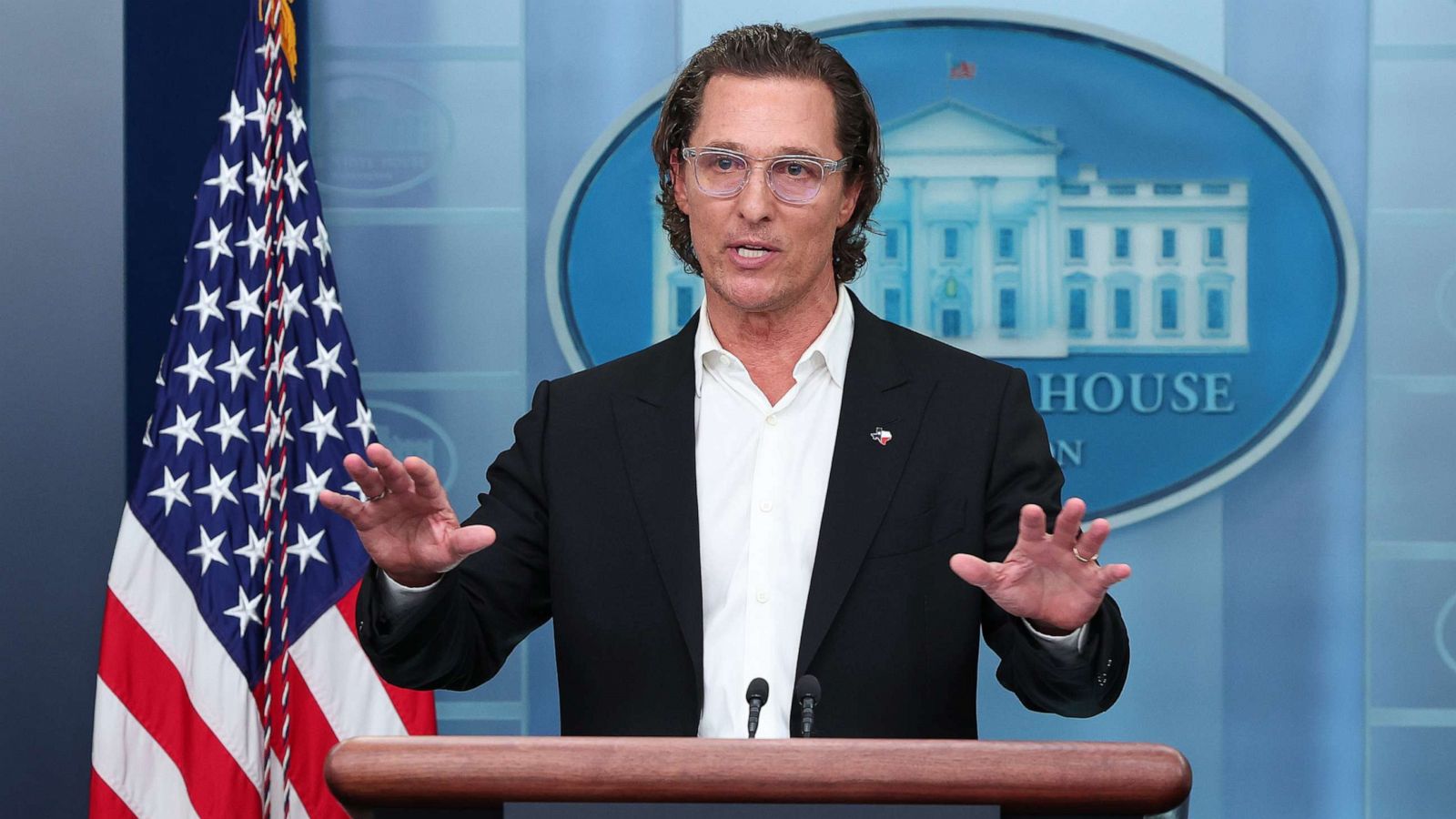 PHOTO: In this June 7, 2022, file photo, actor Matthew McConaughey talks to reporters during the daily news conference at the White House in Washington, D.C.