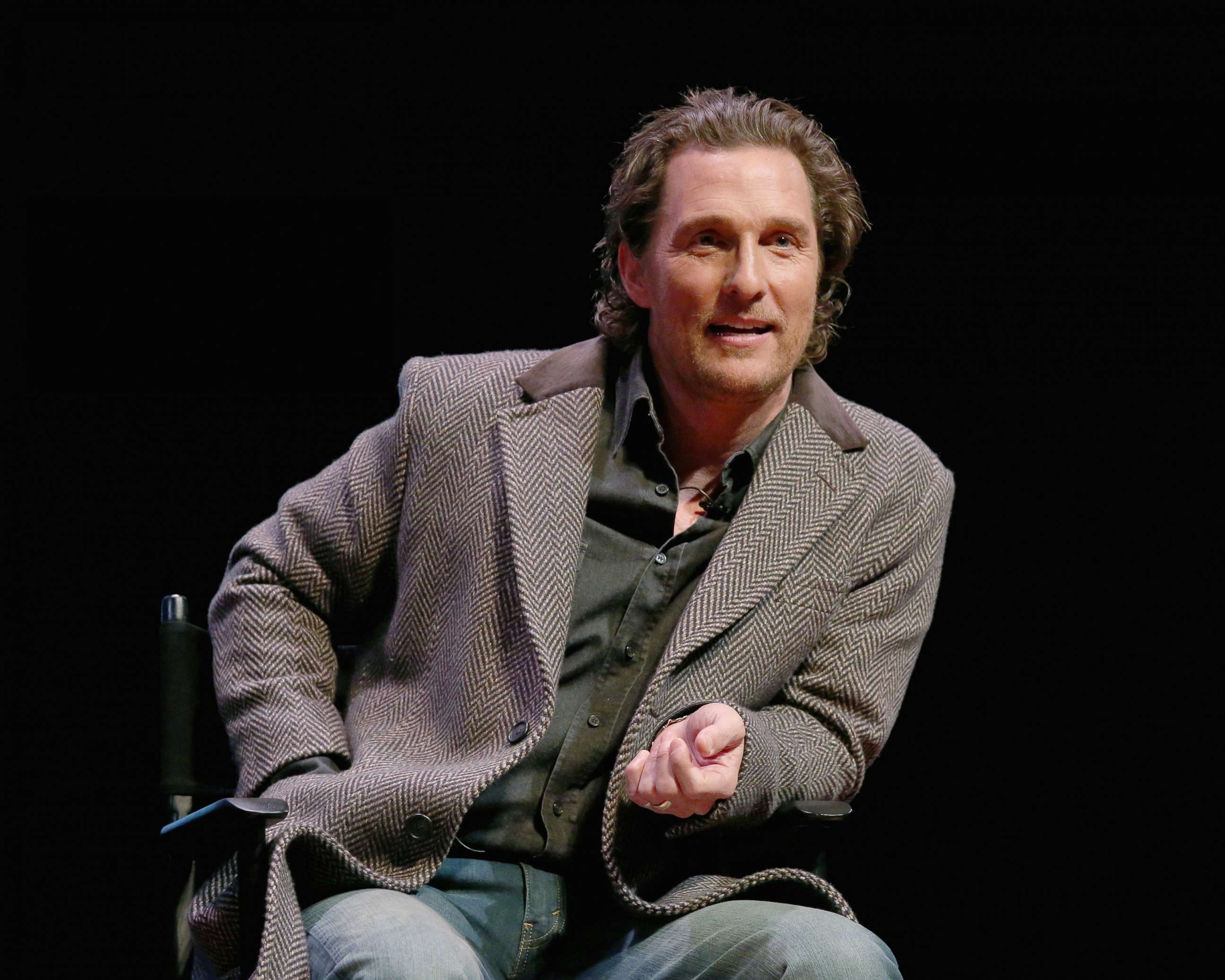 PHOTO: Matthew McConaughey participates in a Q&A after a special screening of his new film "The Gentlemen" at Hogg Memorial Auditorium at The University of Texas at Austin on Jan. 21, 2020, in Austin, Texas.