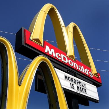 PHOTO: In this Oct. 5, 2005, file photo, a sign for the new Monopoly game is seen outside a McDonald's restaurant in Niles, Illinois. 