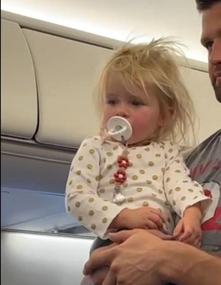 PHOTO: Meadow Biegel, 1, is pictured on a flight from Kansas to Florida in October 2023.