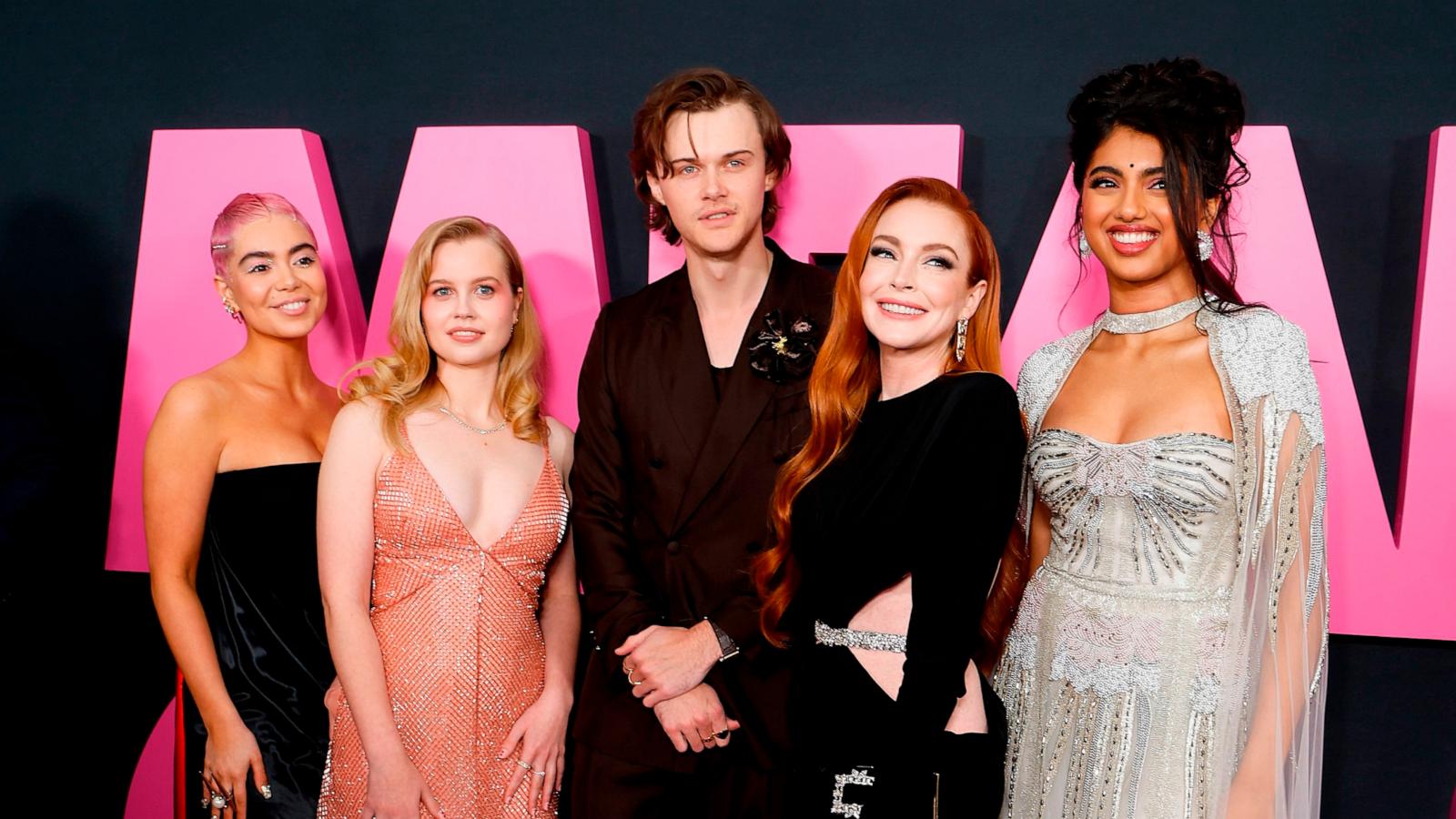 PHOTO: Auli'i Cravalho, Angourie Rice, Christopher Briney, Lindsay Lohan and Avantika Vandanapu attend the "Mean Girls" New York premiere at AMC Lincoln Square Theater on Jan. 8, 2024 in New York City.