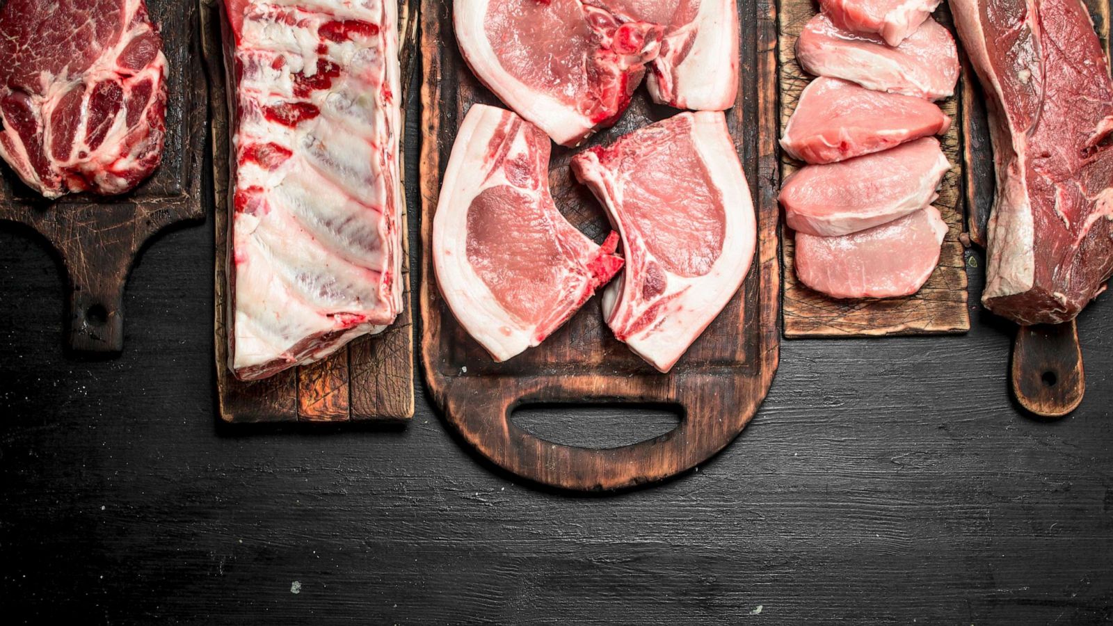 PHOTO: Different types of raw pork meat and beef.