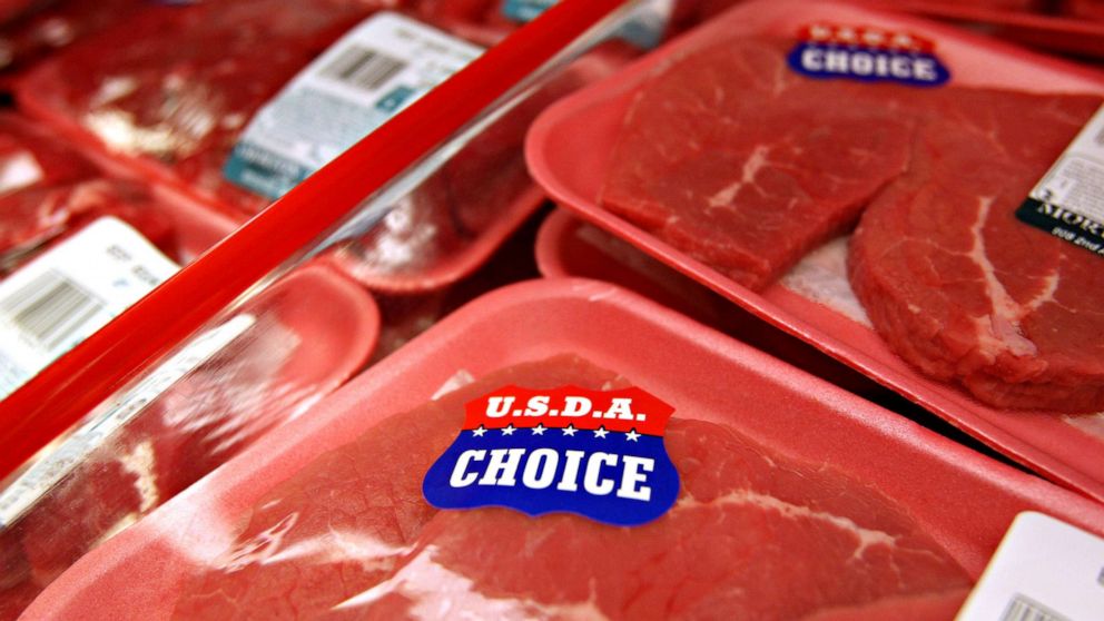 PHOTO: A USDA Choice sticker appears on a package of beef on display in a supermarket in New York, May 30, 2008.