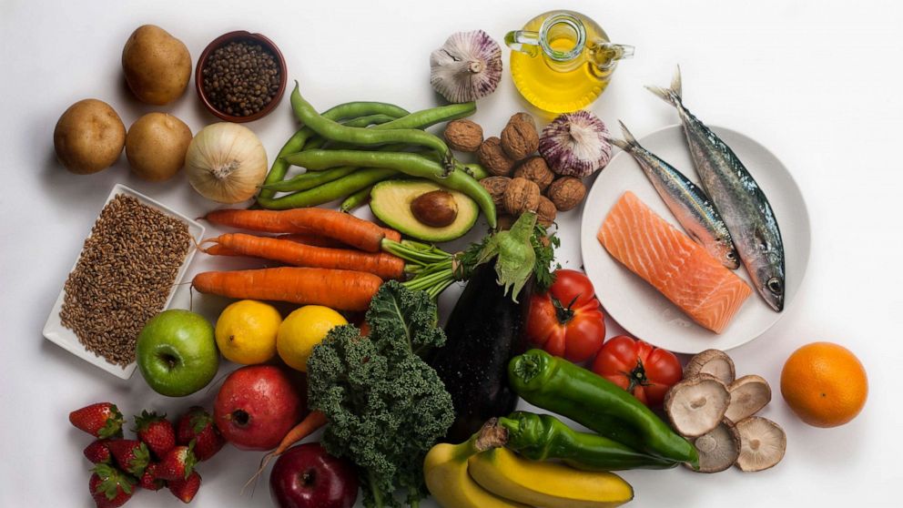 PHOTO: Vegetables, fruits, beans, nuts, whole grains, fish and olive oil make up the majority of a Mediterranean diet.