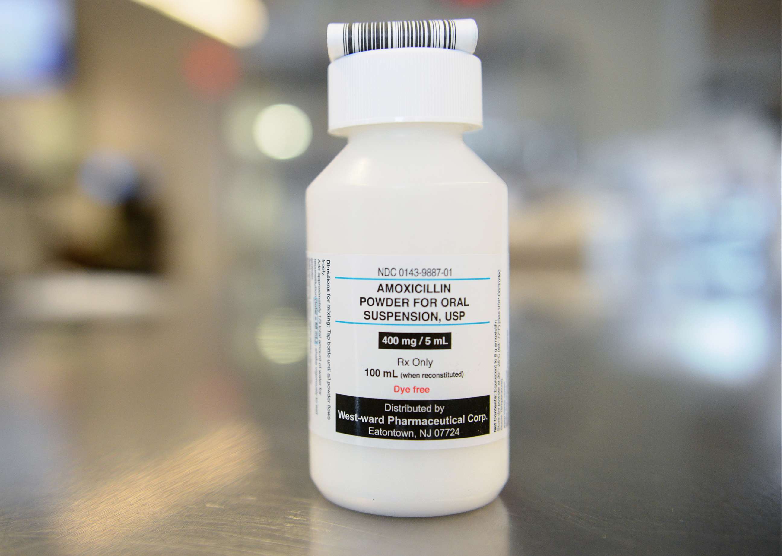 PHOTO: In this May 27, 2015 an Antibiotic resistance a suspension of the common antibiotic Amoxicillin Trihydrate is seen in the pharmacy at the Reading Hospital.