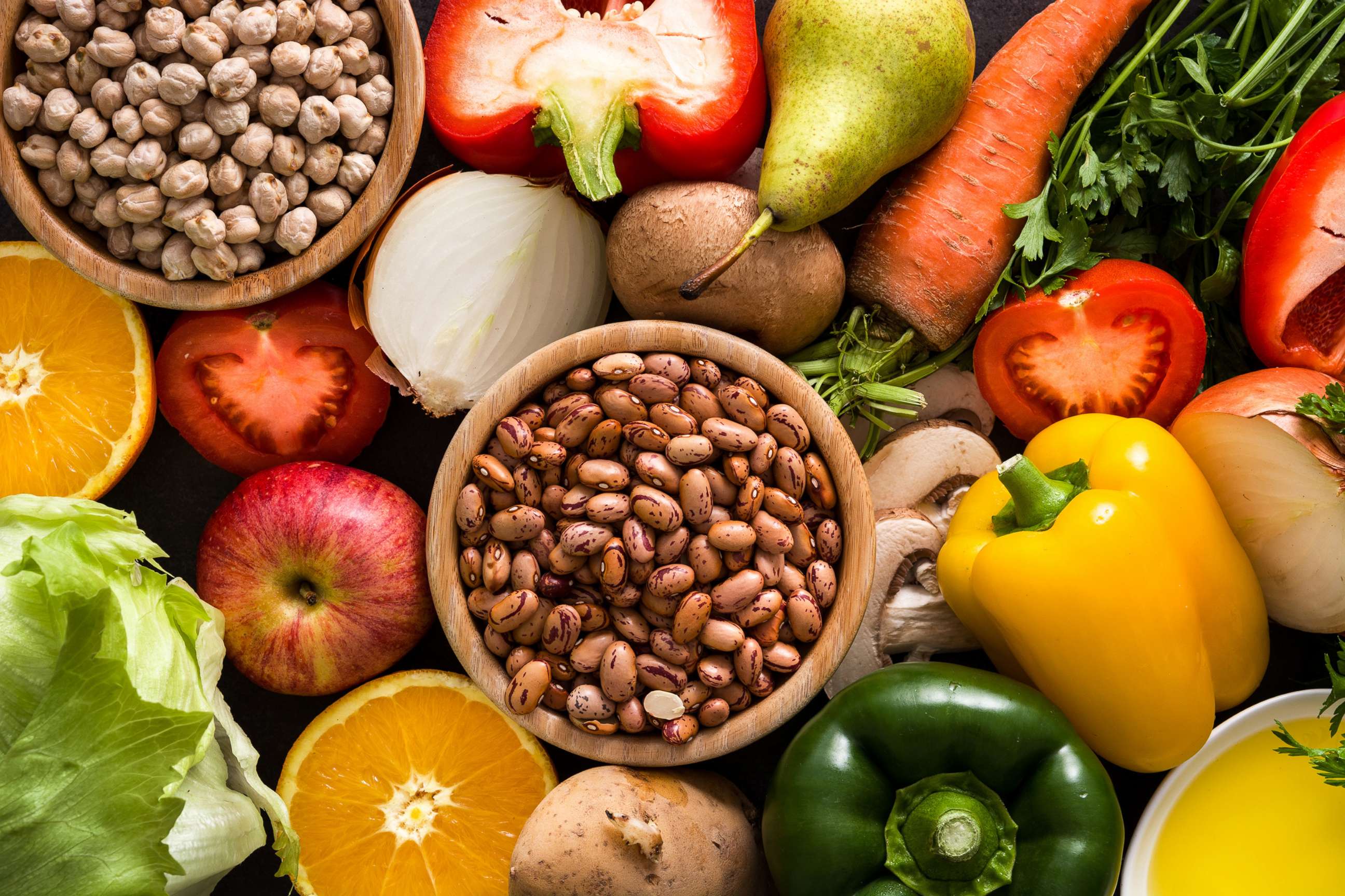 PHOTO: Fruits, vegetables, legumes, and whole grains.