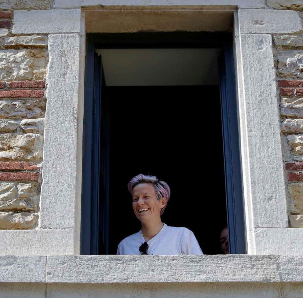 PHOTO: Megan Rapinoe at a hotel during a media availability in Lyon, France, July 5, 2019.