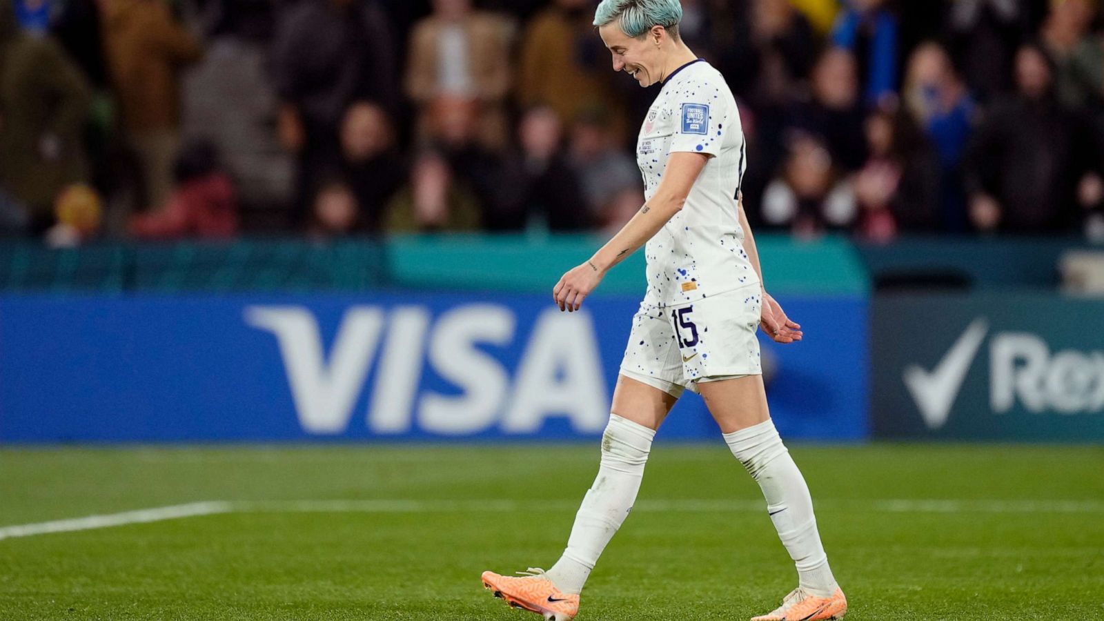 PHOTO: Megan Rapinoe of USA and OL Reign during the FIFA Women's World Cup Australia & New Zealand 2023 Round of 16 match between Winner Group G and Runner Up Group E at Melbourne Rectangular Stadium on Aug. 6, 2023 in Melbourne, Australia.