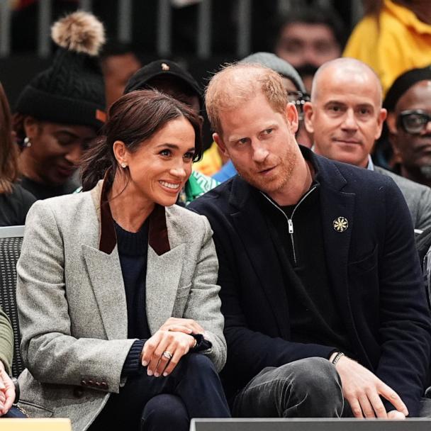 In this Feb. 9, 2025, file photo, the Duke and Duchess of Sussex during the USA v Nigeria wheelchair basketball in the Vancouver Convention Centre (VCC) during the 2025 Invictus Games in Vancouver, Canada.