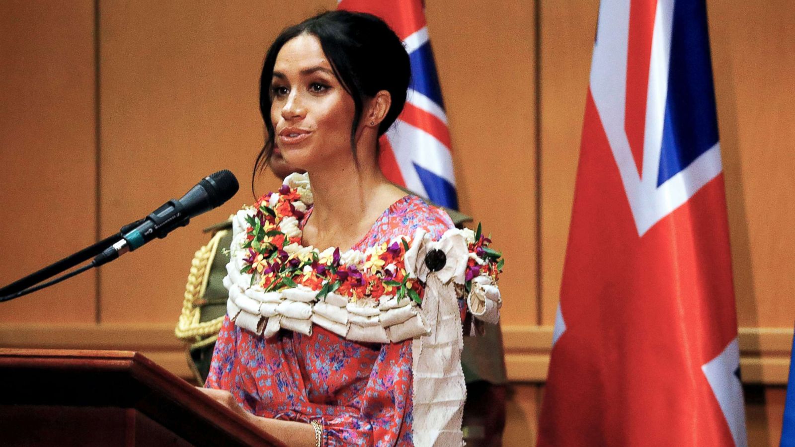 PHOTO: Meghan, Duchess of Sussex delivers a speech at the University of the South Pacific in Suva, Fiji, Oct. 24, 2018.