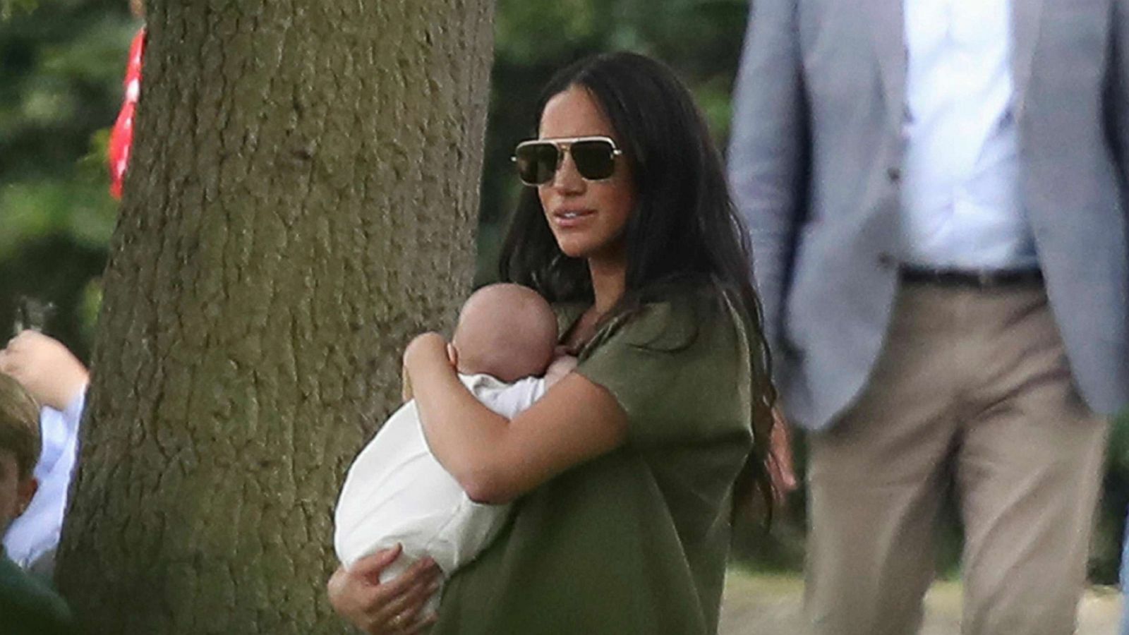 PHOTO: Britain's Meghan, Duchess of Sussex holding her son Archie, at the Royal Charity Polo Day at Billingbear Polo Club, Wokingham, England, on July 10, 2019.