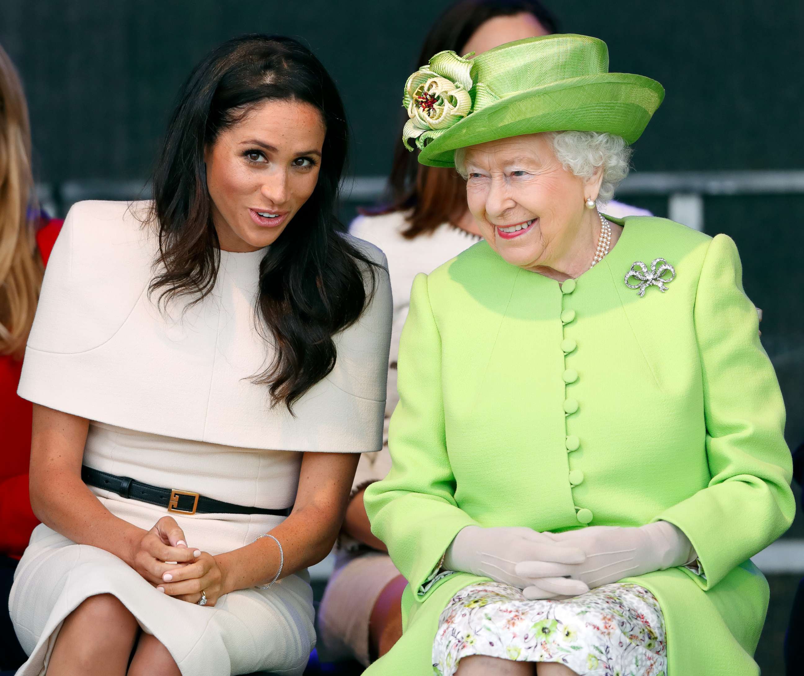 PHOTO: Meghan, Duchess of Sussex and Queen Elizabeth II attend a ceremony to open the new Mersey Gateway Bridge, June 14, 2018 in Widnes, England. 