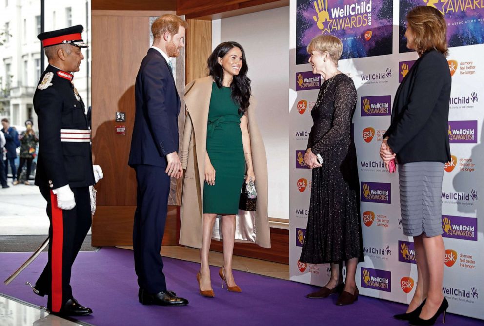 PHOTO: Britain's Prince Harry, Duke of Sussex, and Meghan, Duchess of Sussex are greeted upon their arrival for the WellChild Awards in London, Oct. 15, 2019.