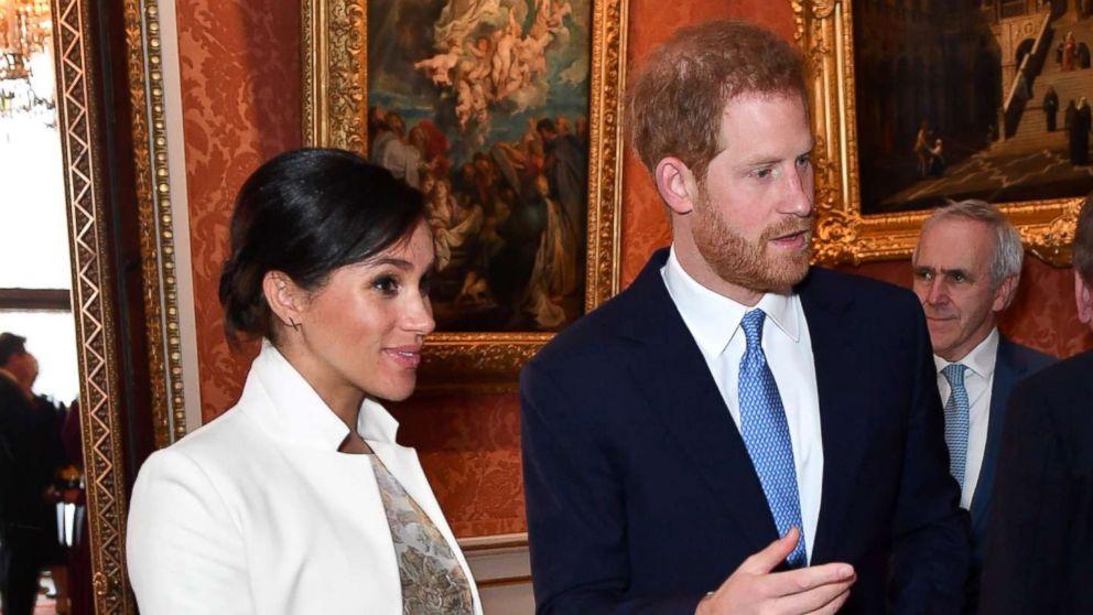 PHOTO: Britain's Meghan, Duchess of Sussex and Prince Harry the Duke of Sussex are seen at a reception to mark the fiftieth anniversary of the investiture of the Prince of Wales at Buckingham Palace in London, March 5, 2019.