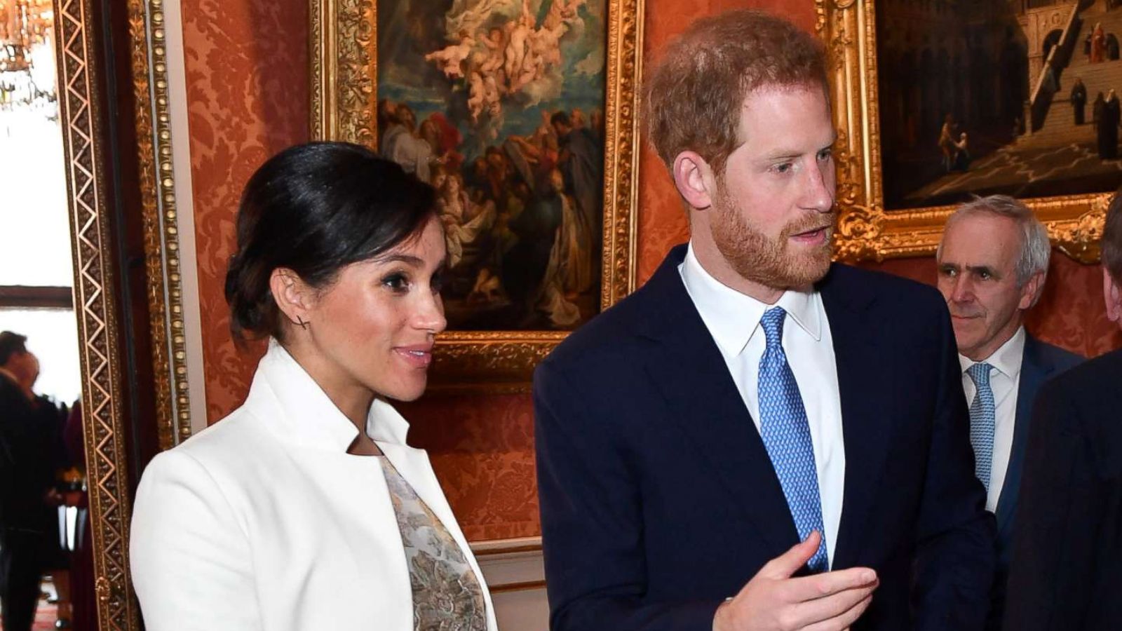 PHOTO: Britain's Meghan, Duchess of Sussex and Prince Harry the Duke of Sussex are seen at a reception to mark the fiftieth anniversary of the investiture of the Prince of Wales at Buckingham Palace in London, March 5, 2019.