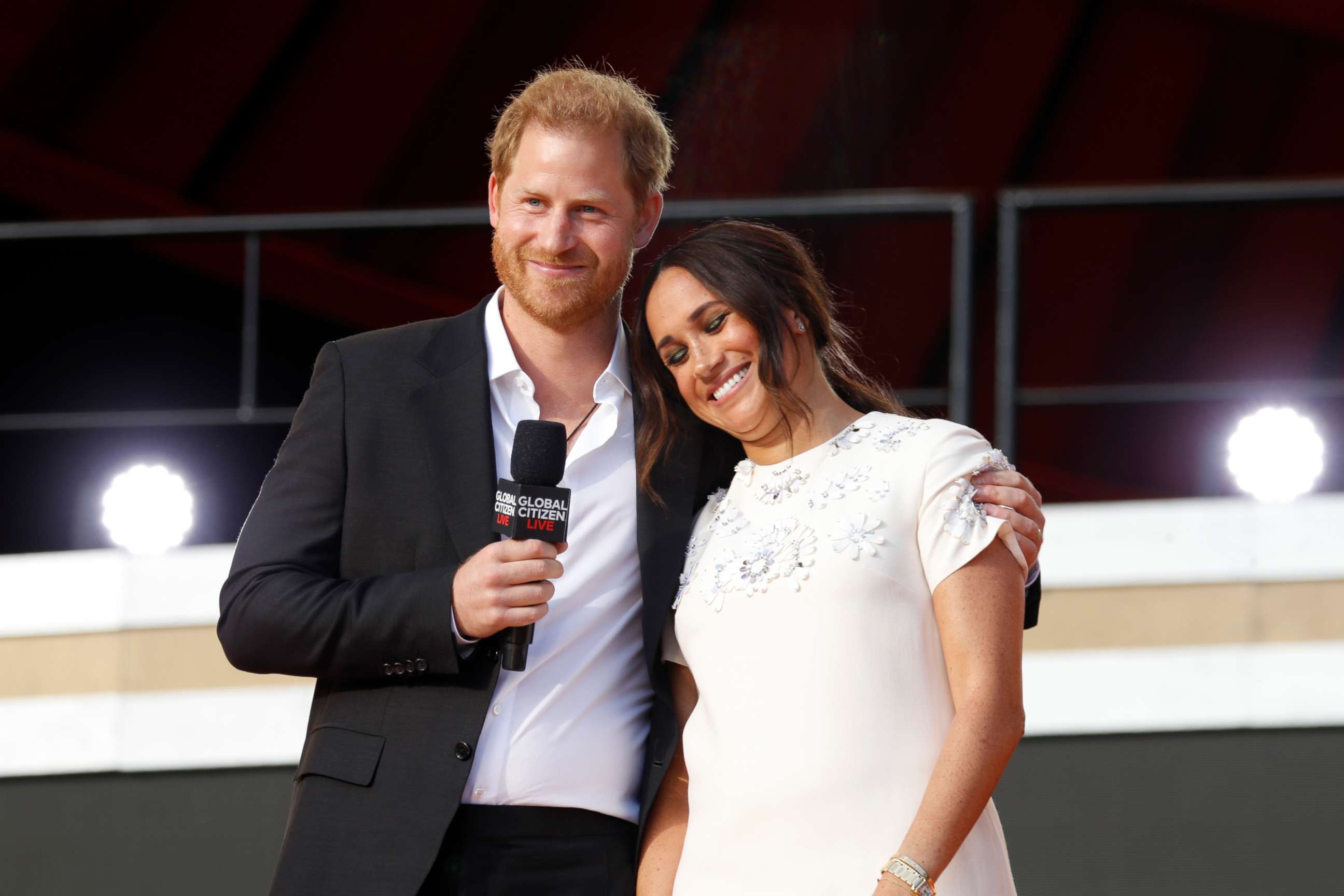 PHOTO: Prince Harry, Duke of Sussex and Meghan, Duchess of Sussex speak onstage during Global Citizen Live, New York on Sept. 25, 2021, in New York City.