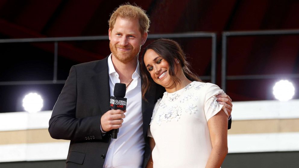 PHOTO: Prince Harry, Duke of Sussex and Meghan, Duchess of Sussex speak onstage during Global Citizen Live, New York on Sept. 25, 2021, in New York City.