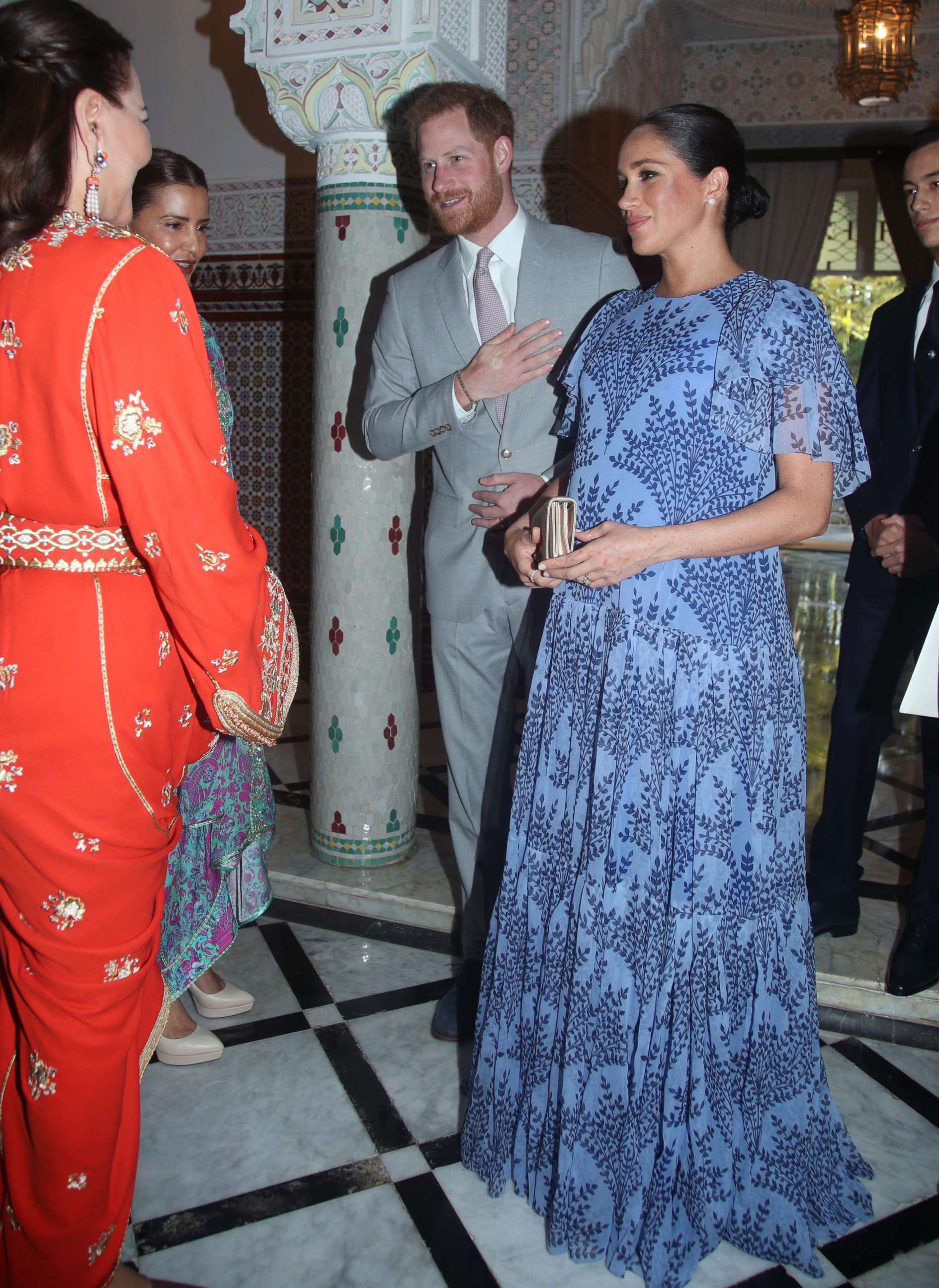 PHOTO: Meghan, Duchess of Sussex, and her husband, Prince Harry, greet Princess Lalla Meryem and Princess Lalla Hasna of Morocco during an audience with the King Mohammed VI of Morocco at his residence on Feb. 25, 2019 in Rabat, Morocco.