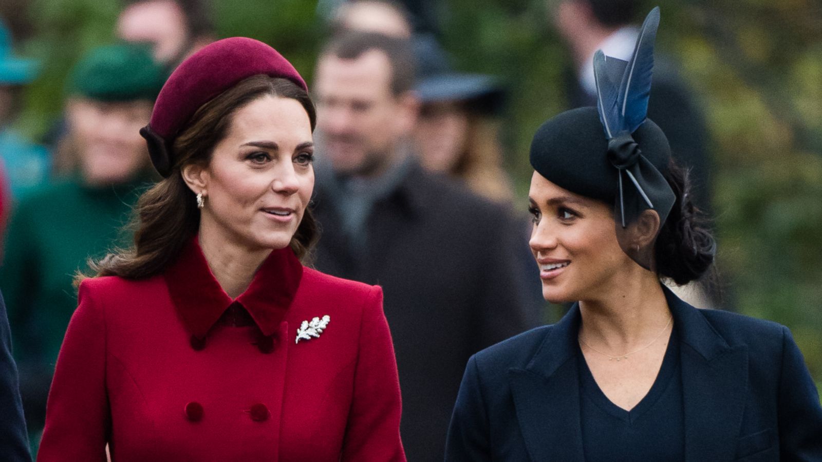 PHOTO: Catherine, Duchess of Cambridge and Meghan, Duchess of Sussex attend Christmas Day Church service at Church of St Mary Magdalene on the Sandringham estate on Dec. 25, 2018 in King's Lynn, England.