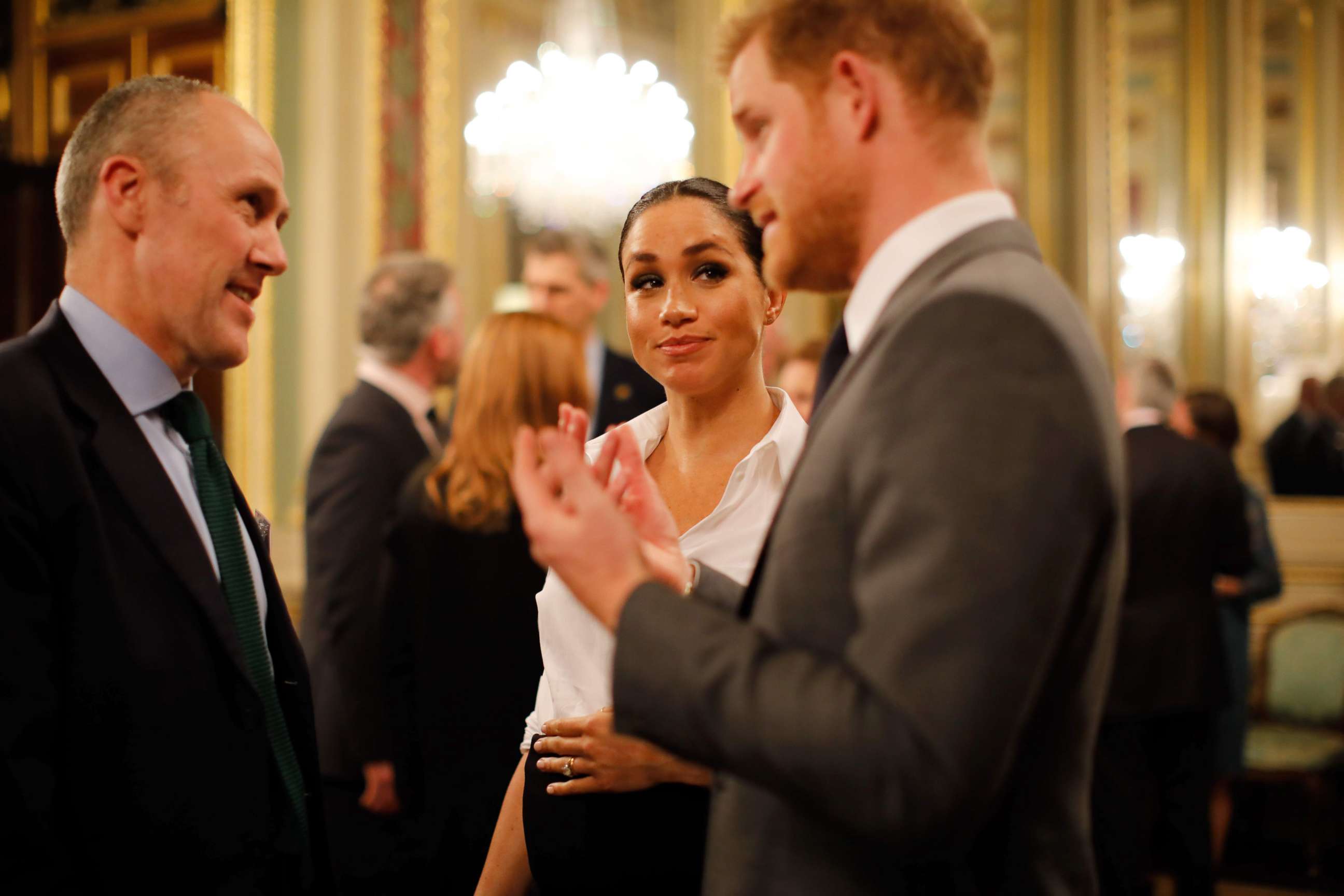 PHOTO: Britain's Prince Harry, Duke of Sussex and Meghan, Duchess of Sussex meet guests at a reception as they attend the annual Endeavour Fund Awards at Drapers Hall in London on Feb. 7, 2019.