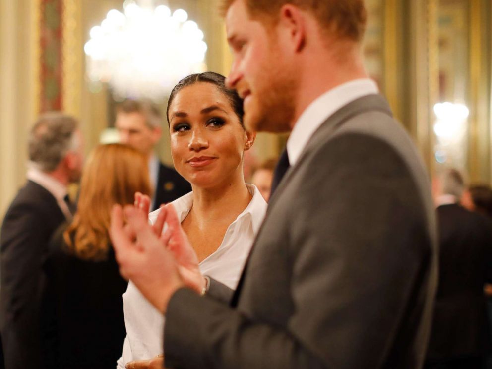 PHOTO: Britains Prince Harry, Duke of Sussex and Meghan, Duchess of Sussex meet guests at a reception as they attend the annual Endeavour Fund Awards at Drapers Hall in London on Feb. 7, 2019.