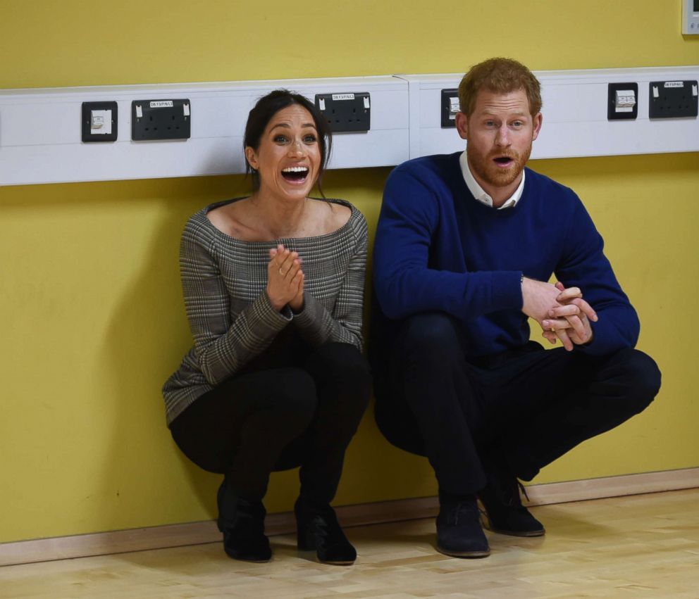 PHOTO: Prince Harry and Meghan Markle a street dance class during their visit to Star Hub, a community and leisure center in the Tremorfa area of the city, Cardiff, Wales, Jan. 18  2018.
