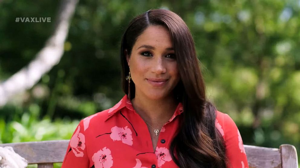 PHOTO: Meghan, Duchess of Sussex, the campaign chair for the event, speaks at the Global Citizen "Vax Live: The Concert to Reunite the World", on May 9, 2021.