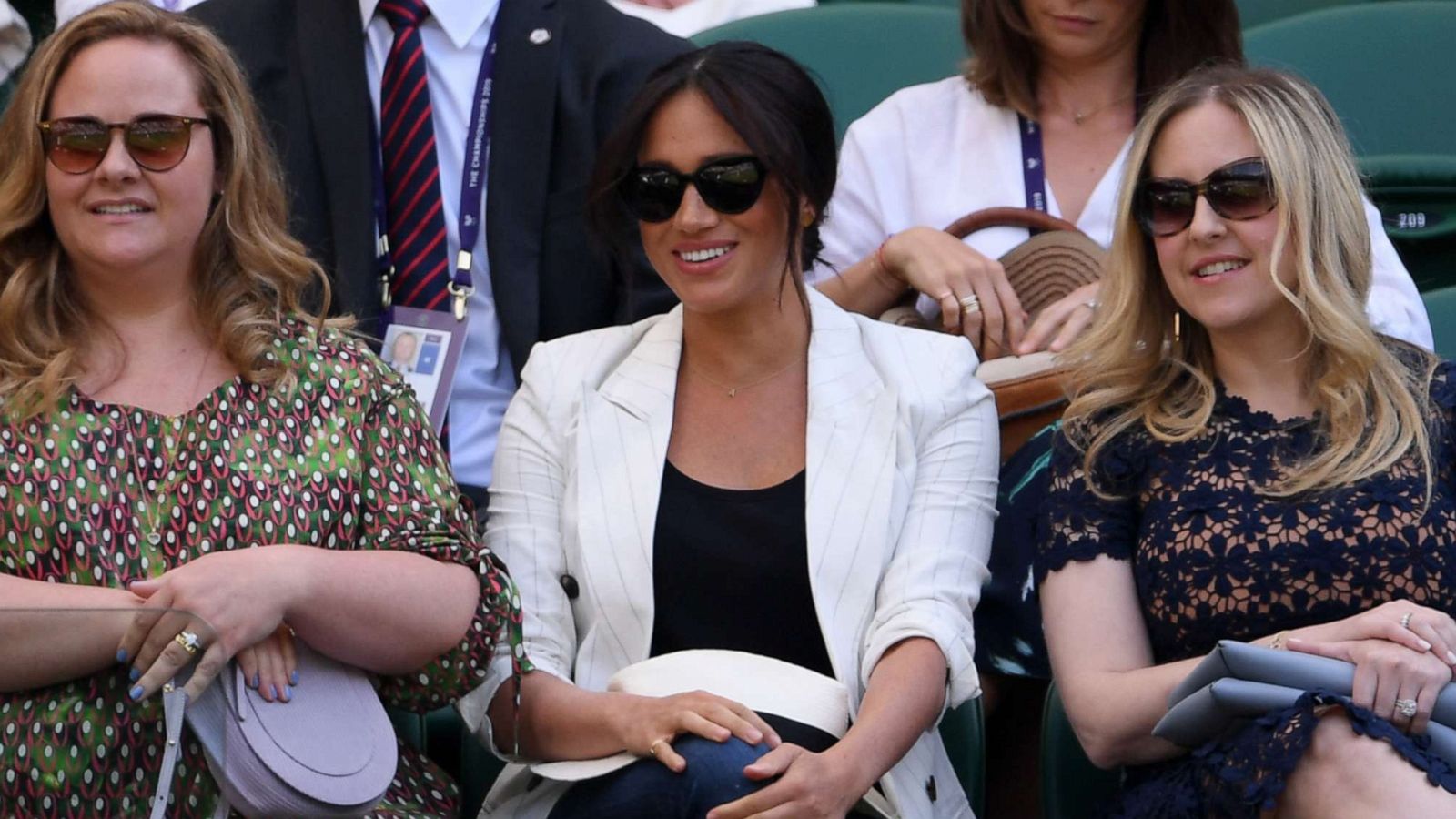 PHOTO: Meghan Markle, Duchess of Sussex, watches on during the ladies' singles second round match between Serena Williams of the United States and Kaja Juvan of Slovenia during Day four of Wimbledon, July 4, 2019, in London.