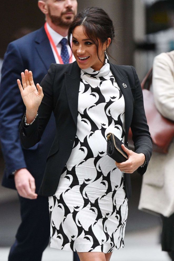 PHOTO: Britain's Meghan, the Duchess of Sussex, arrives at King's College to join a panel discussion convened by The Queen's Commonwealth Trust to mark International Women's Day in London, March 8, 2019.