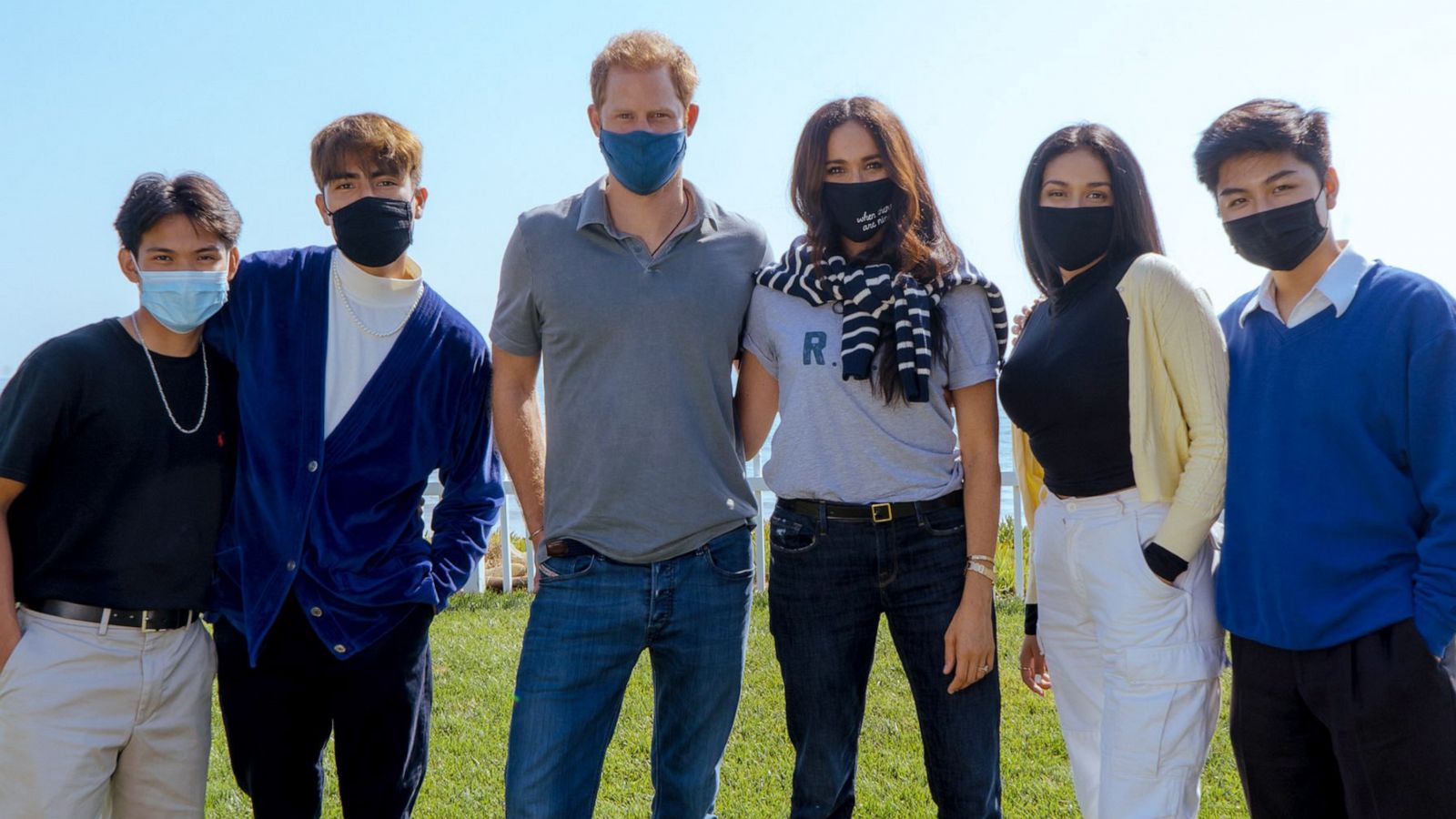PHOTO: Prince Harry and Meghan pose with the hosts of "Teenager Therapy" after appearing as guests on the podcast, as seen in a image posted to the podcast host's Twitter account.
