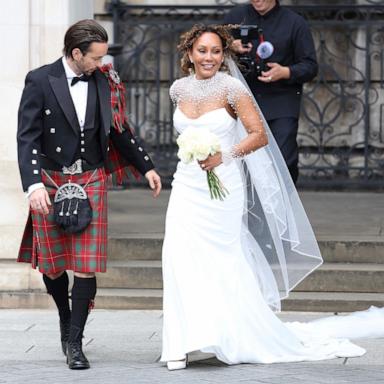 PHOTO: Spice Girl Melanie Brown, Mel B, and her husband hairdresser Rory McPhee leave St Paul's Cathedral following their wedding in London, July 5, 2025.