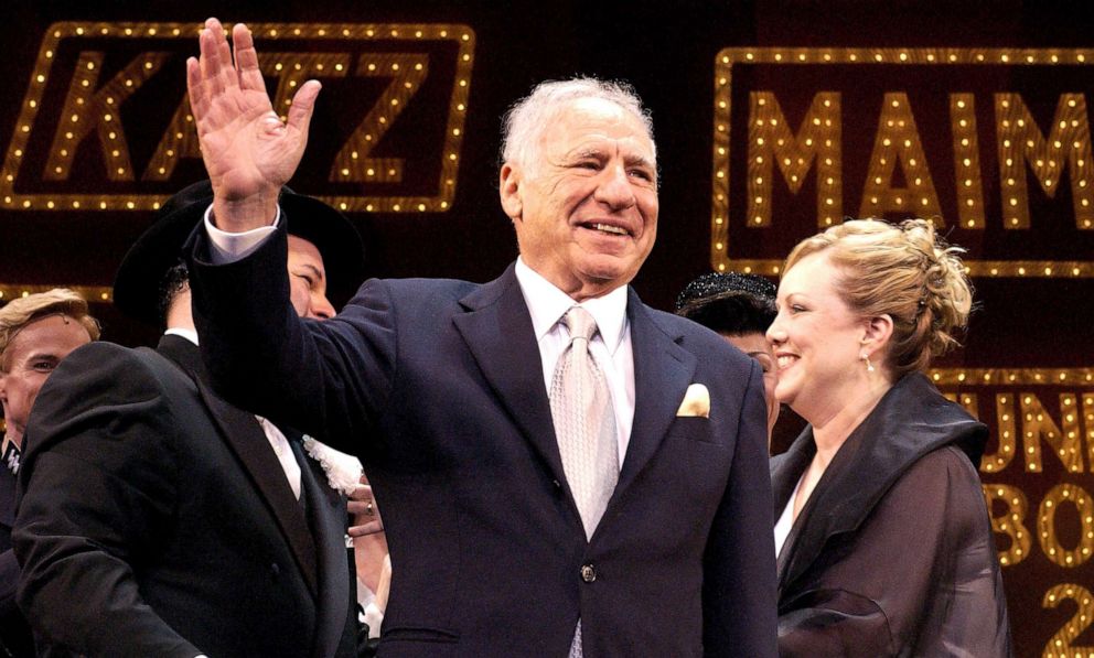 PHOTO: Mel Brooks waves to the audience during the curtain call on opening night of "The Producers" in Hollywood, Calif., May 29, 2003.