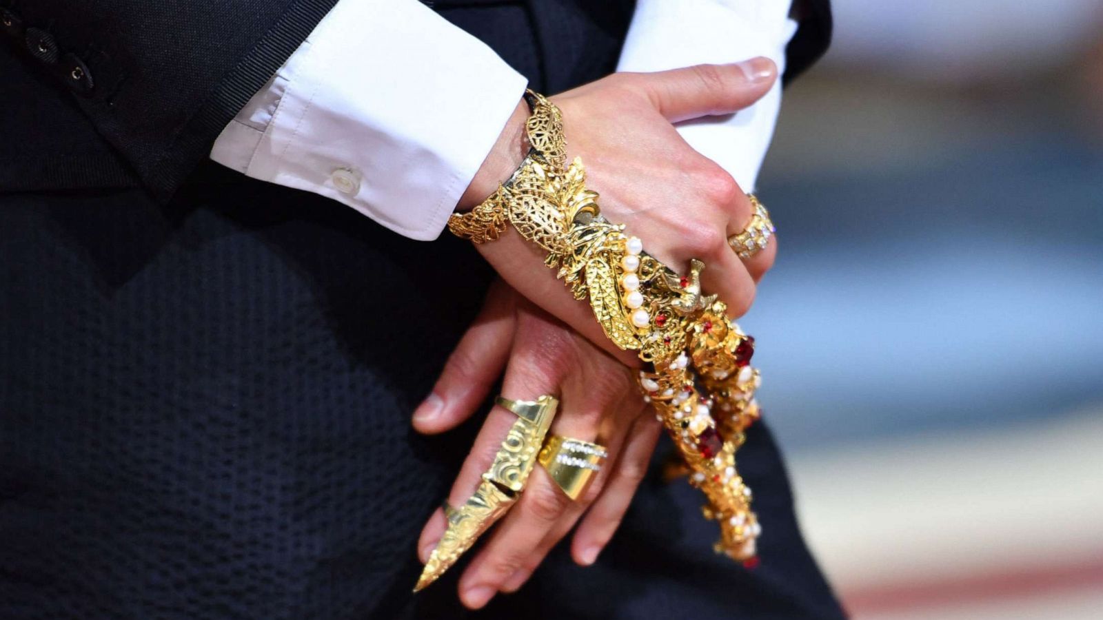 PHOTO: Chef Melissa King (detail jewelery) arrives for the 2022 Met Gala at the Metropolitan Museum of Art, May 2, 2022, in New York.