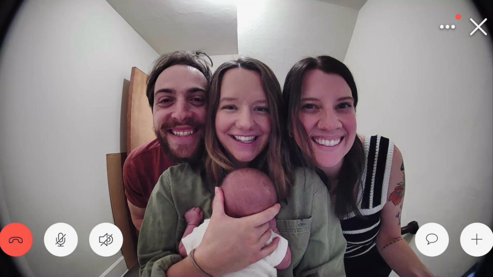 PHOTO: Trevor and Sydney Melton with their baby girl and their neighbor Katie Brooke Newton.