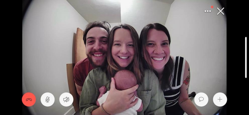 PHOTO: Trevor and Sydney Melton with their baby girl and their neighbor Katie Brooke Newton.