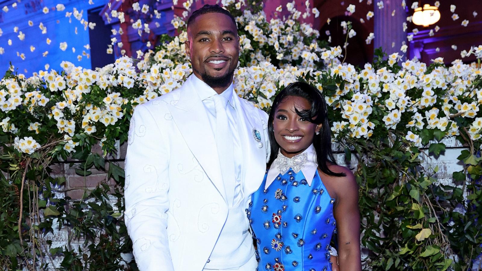 PHOTO: Jonathan Owens and Simone Biles attend the 2025 Met Gala Celebrating "Superfine: Tailoring Black Style" at Metropolitan Museum of Art on May 5, 2025 in New York City.