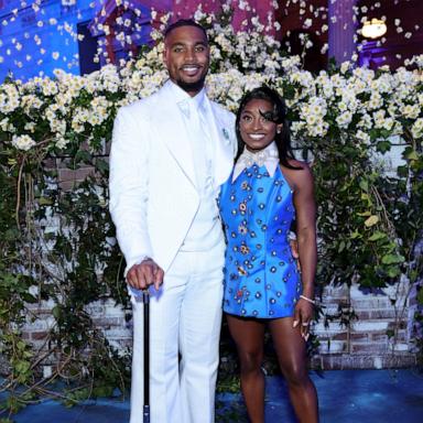 PHOTO: Jonathan Owens and Simone Biles attend the 2025 Met Gala Celebrating "Superfine: Tailoring Black Style" at Metropolitan Museum of Art on May 5, 2025 in New York City. 