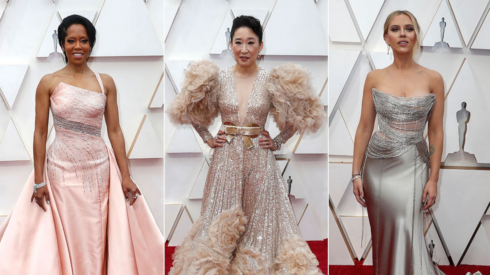 PHOTO: Regina King, Sandra Oh and Scarlett Johansson arrive at the Oscars in Hollywood, Calif., Feb. 9, 2020.