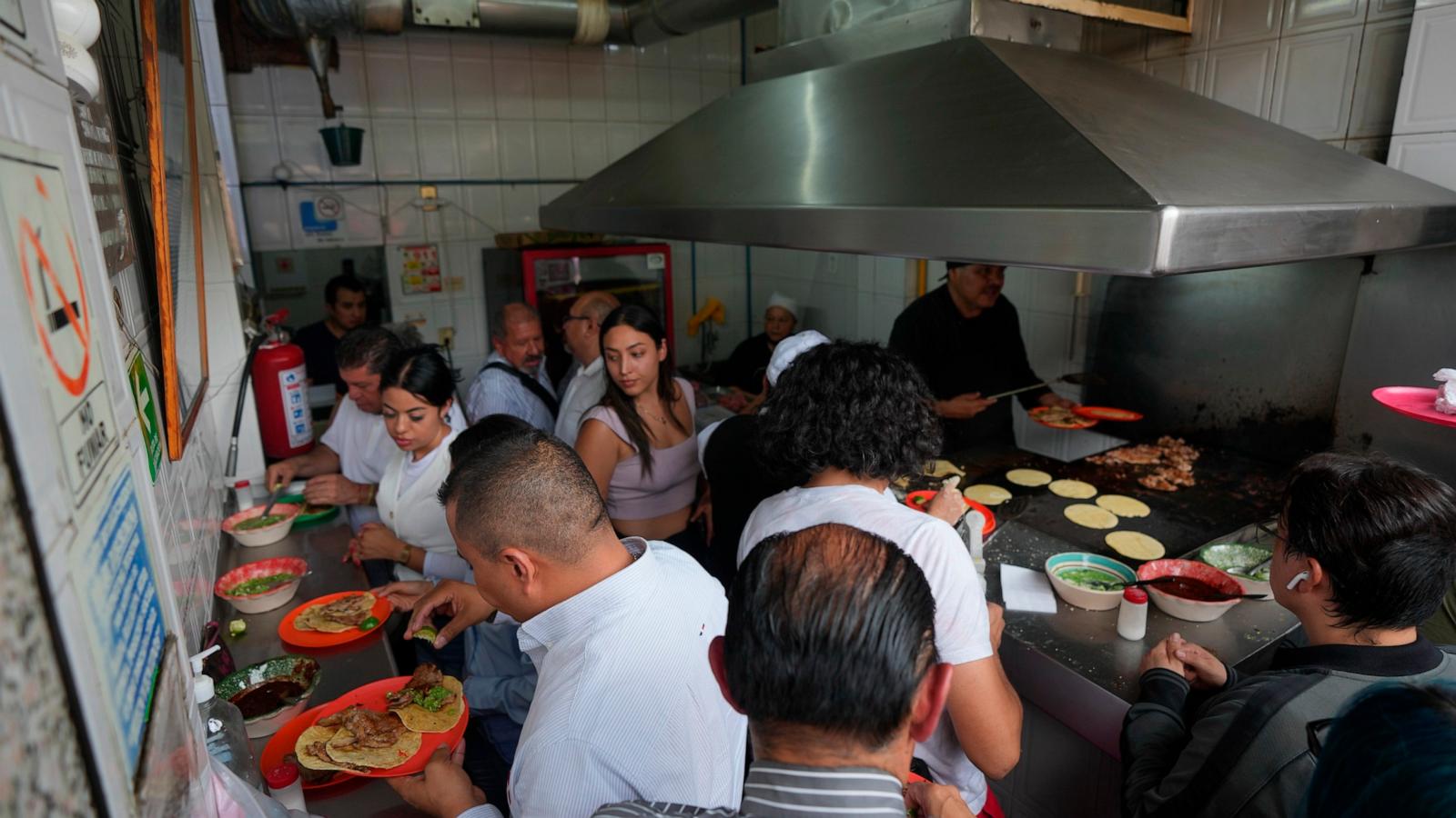 PHOTO: An overhead view of the Tacos El Califa de León taco stand, in Mexico City, May 15, 2024.