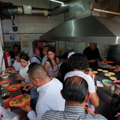 PHOTO: An overhead view of the Tacos El Califa de León taco stand, in Mexico City, May 15, 2024. 