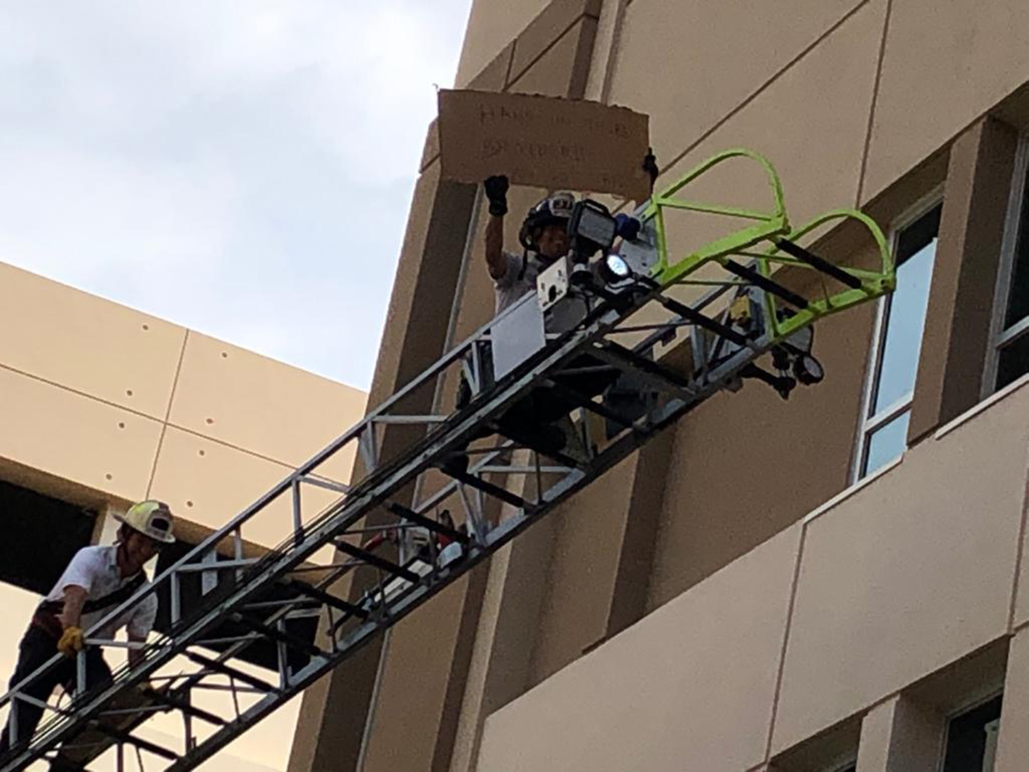 PHOTO: The Miami-Dade Fire Rescue squad used a station fire truck to visit a fellow lieutenant hospitalized in Miami-Dade County, Fla., April 3, 2020.
