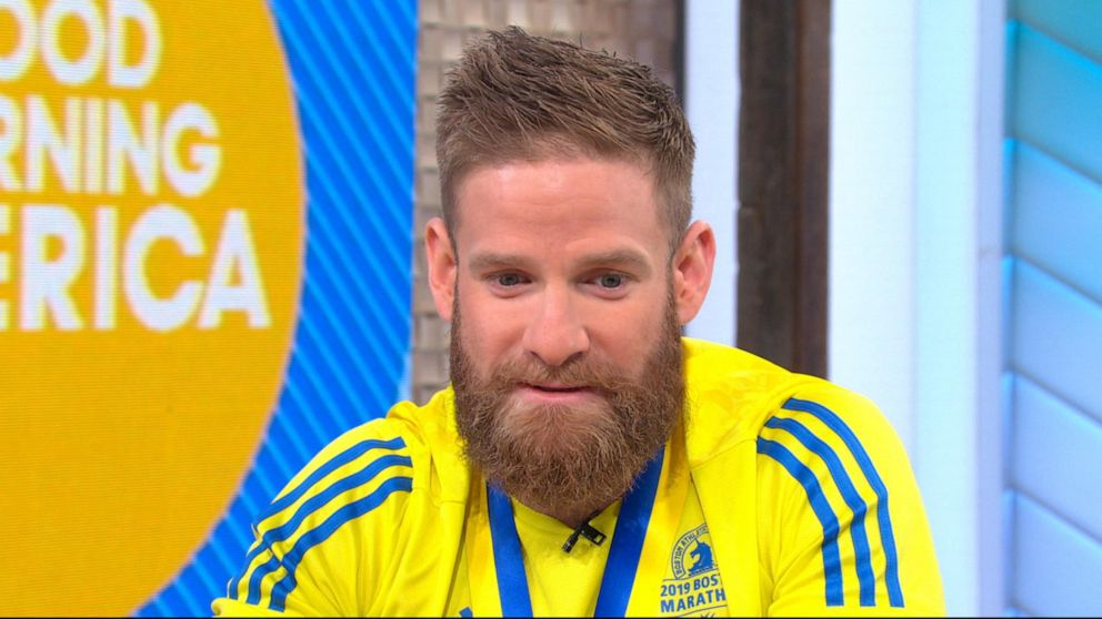 PHOTO: Marine veteran Micah Herndon, who crossed the Boston Marathon finish line by crawling, was surprised with a spot in the New York City Marathon on "Good Morning America," April 17, 2019.