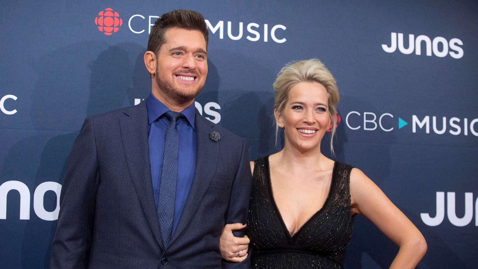 PHOTO: In this March 25, 2018, file photo, Michael Buble and wife Luisana Lopilato arrive on the red carpet at the Juno Awards, in Vancouver, British Columbia.