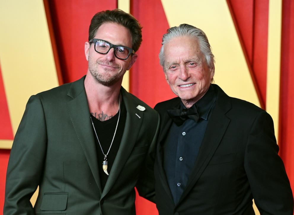 PHOTO: Cameron Douglas and Michael Douglas attend the 2024 Vanity Fair Oscar Party hosted by Radhika Jones at the Wallis Annenberg Center for the Performing Arts on March 10, 2024 in Beverly Hills, California.