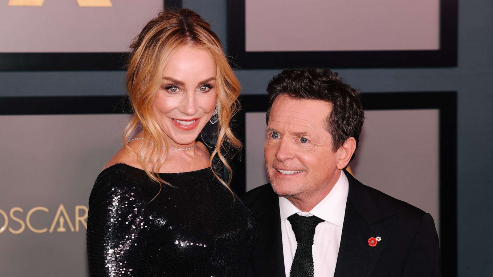 PHOTO: Tracy Pollan and Michael J. Fox walk the red carpet at the Academy of Motion Picture Arts and Sciences 13th Governors Awards at the Fairmont Century Plaza, Nov. 19, 2022, in Los Angeles.