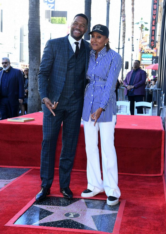 PHOTO: Michael Strahan and television personality Robin Roberts attend The Hollywood Walk of Fame star ceremony honoring Michael Strahan, Jan. 23, 2023, in Los Angeles.