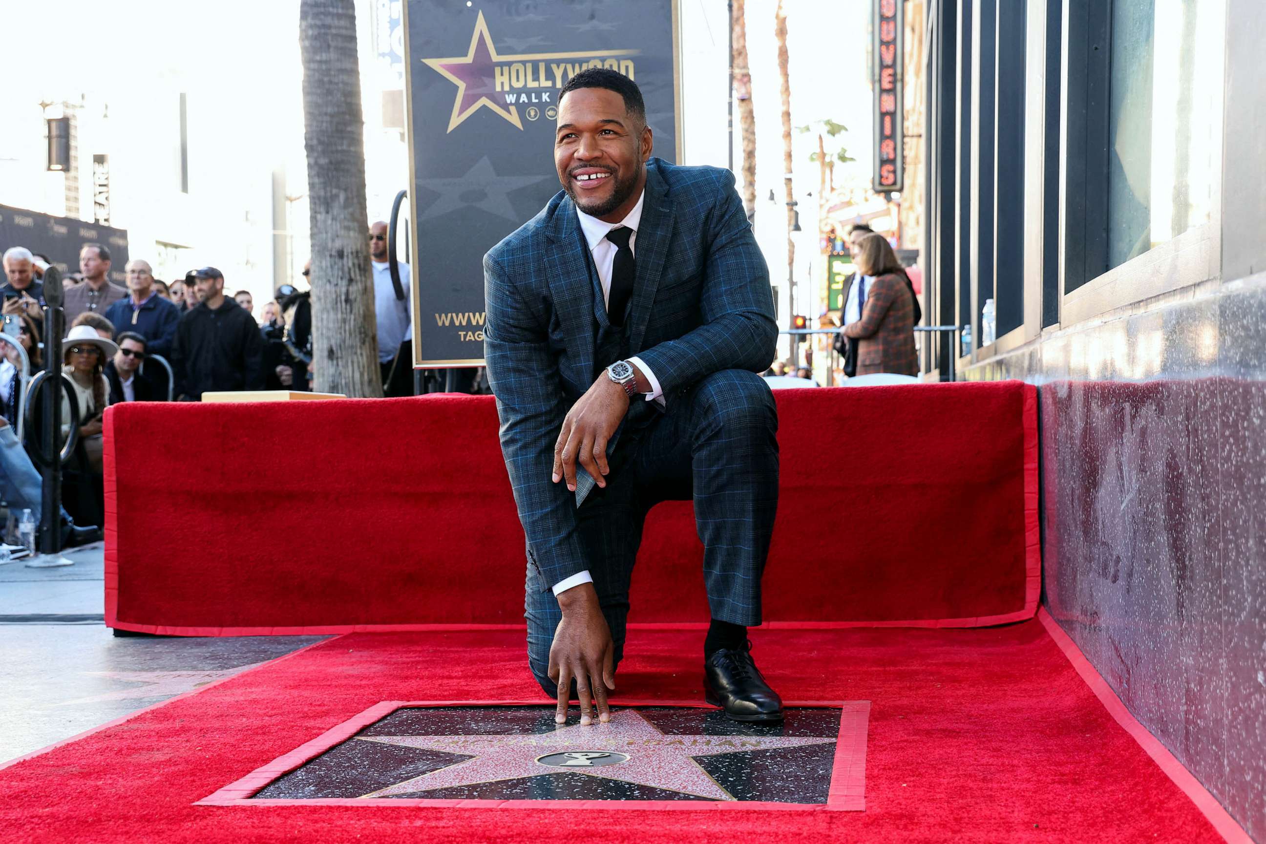 PHOTO: Television personality Michael Strahan poses during his star unveiling ceremony on the Hollywood Walk of Fame, Jan. 23, 2023, in Los Angeles, Calif.