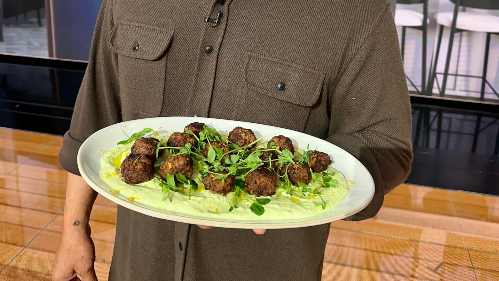 PHOTO: Chef Michael Symon joins "GMA" to make his Beef Keftedes with Fresh Pea-Lemon Yogurt Spread.